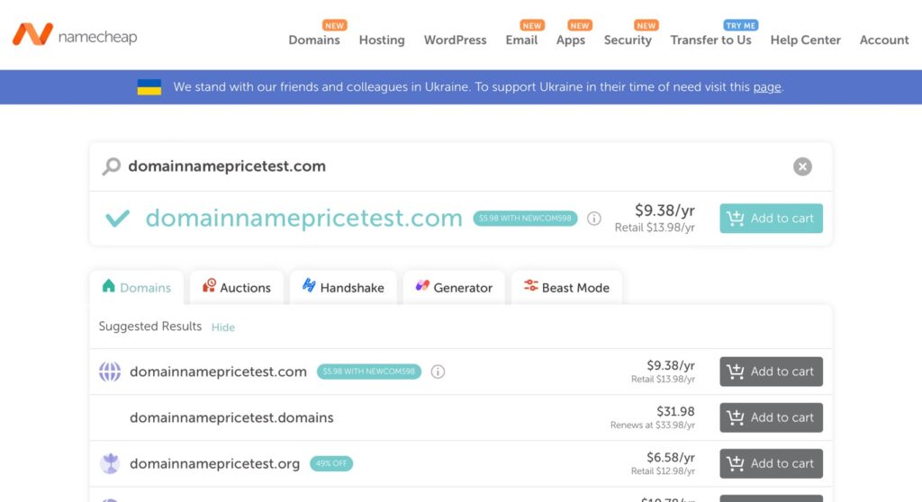 GoDaddy vs NameCheap example of NameCheap domain name prices