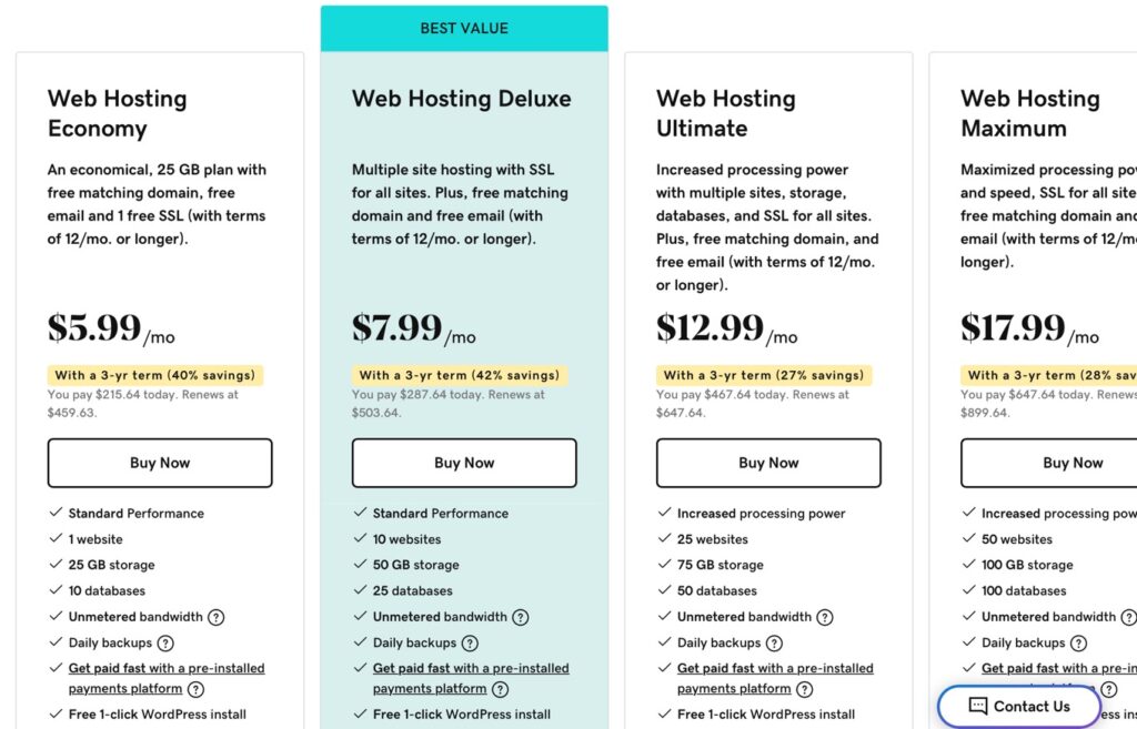 Screenshot of GoDaddy’s best web-hosting price